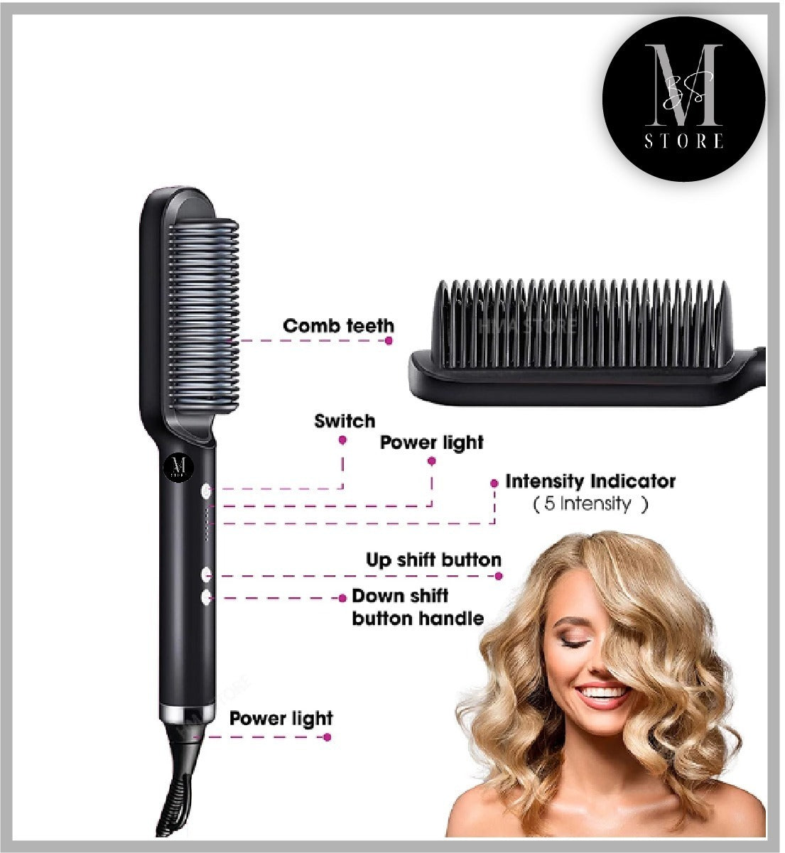 Hair Straightener Brush Curling Comb 2 In 1 Hair Hot Comb Anti-Scald Hair Straightener Brush For Girls Electric Heated Hair Styler Tool